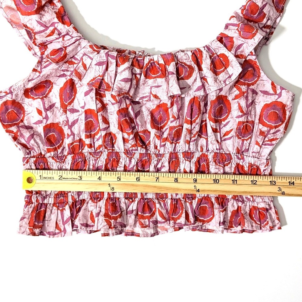 Saylor Pink Floral Crop Top 100% Cotton Ruffle Smocked Siana Set Top Sz S - Picture 11 of 11